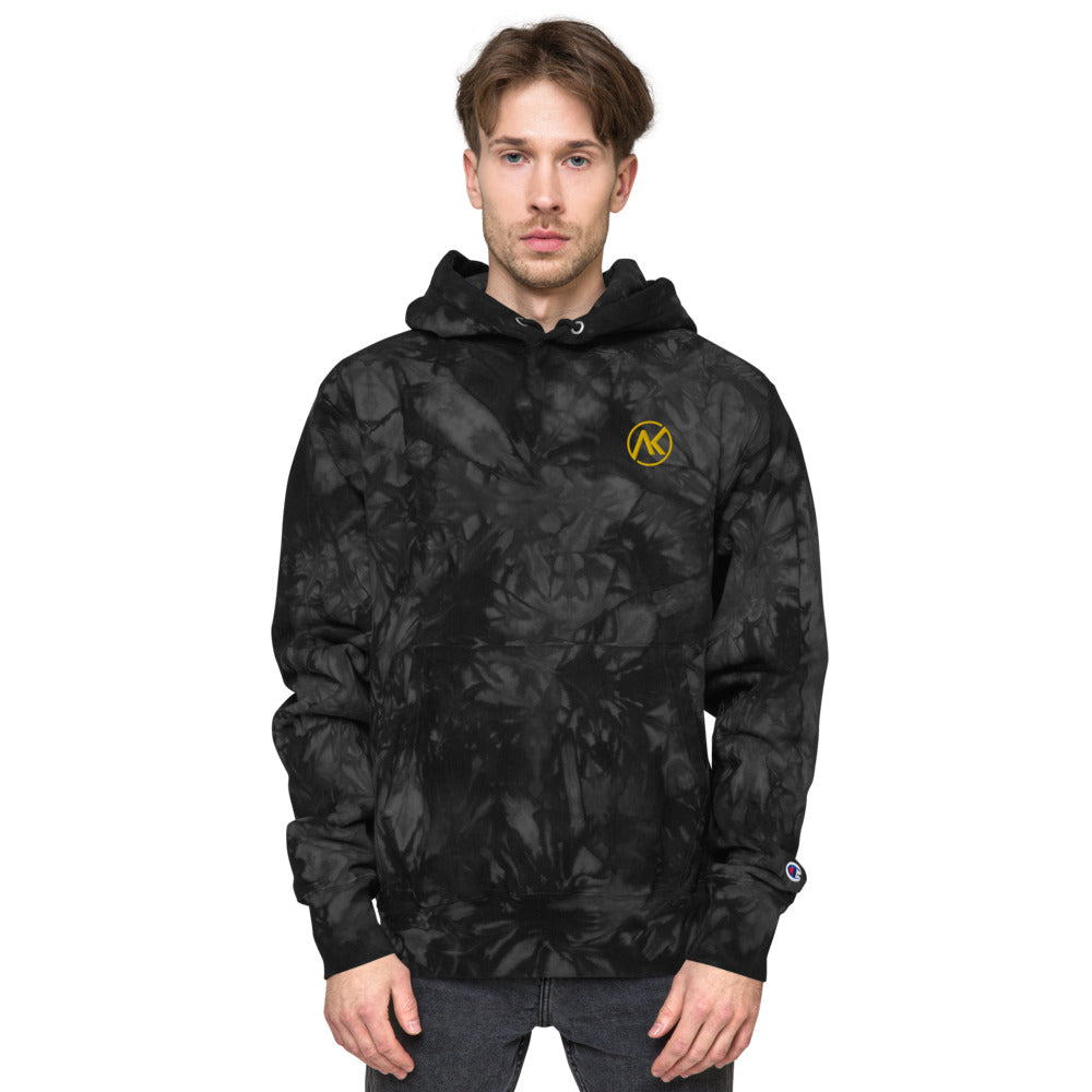 Gold Logo Black Tie-Dye Champion Hoodie