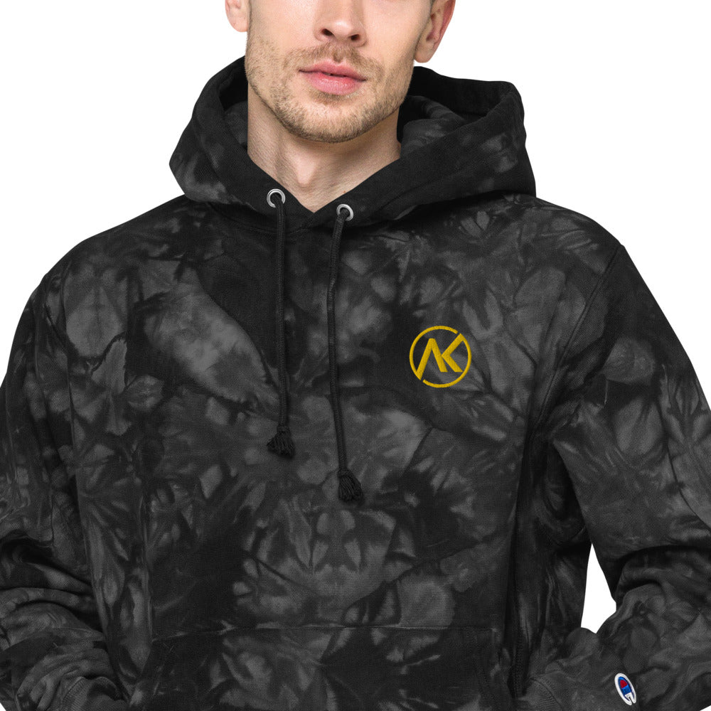 Gold Logo Black Tie-Dye Champion Hoodie